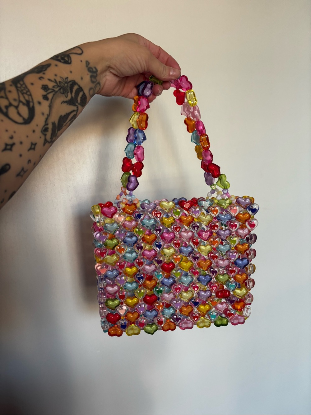 Colorful Heart Beaded Tote Bag - Multicolor